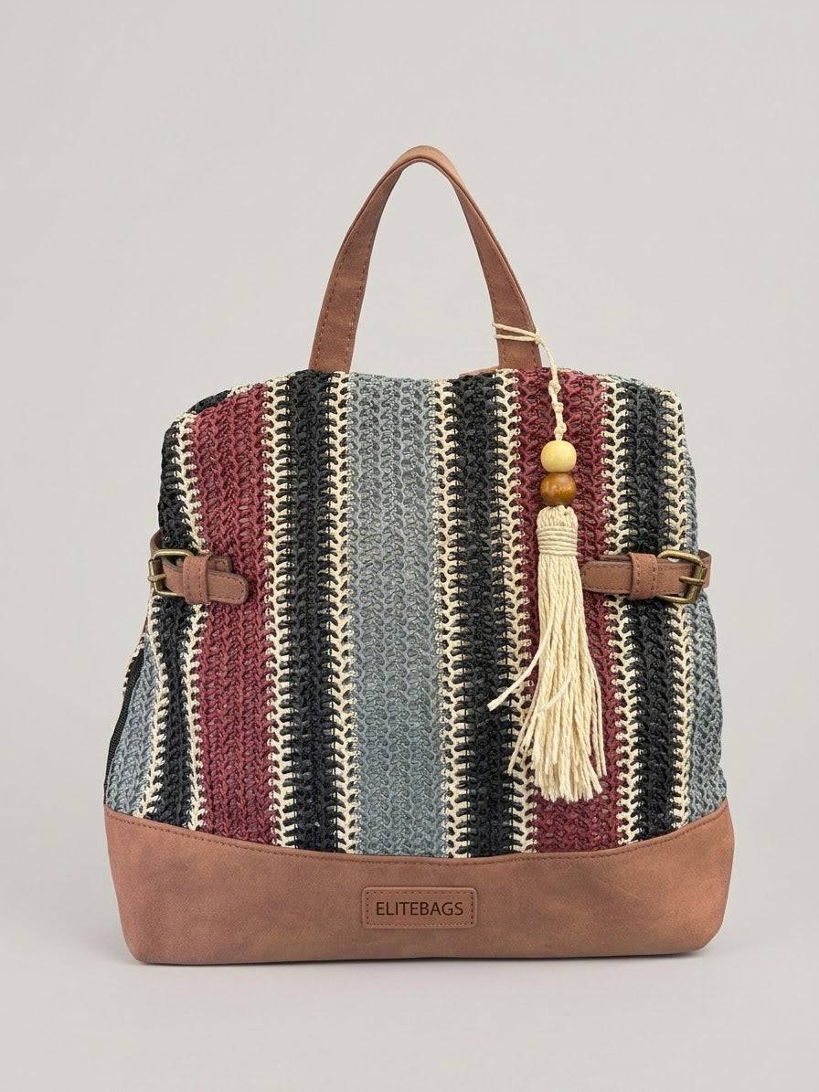 🎒 Zaino Intrecciato Boho Chic con Tracolla – Eleganza Artigianale e Stile Unico
