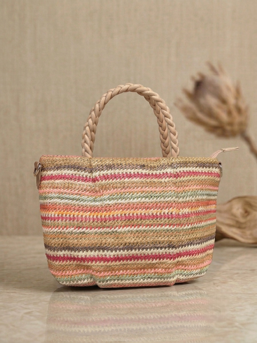 👜 Borsa Intrecciata Multicolor con Tracolla – Stile Naturale ed Elegante
